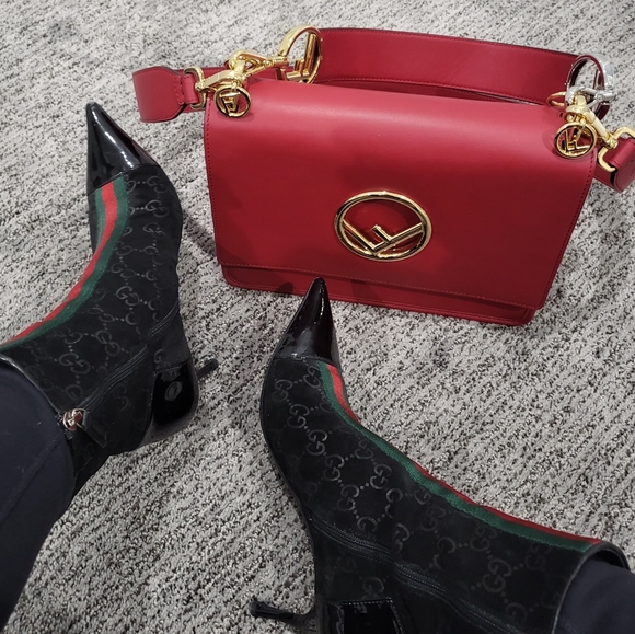 Gucci Shoes - Gucci Monogram Suede Patent Boots